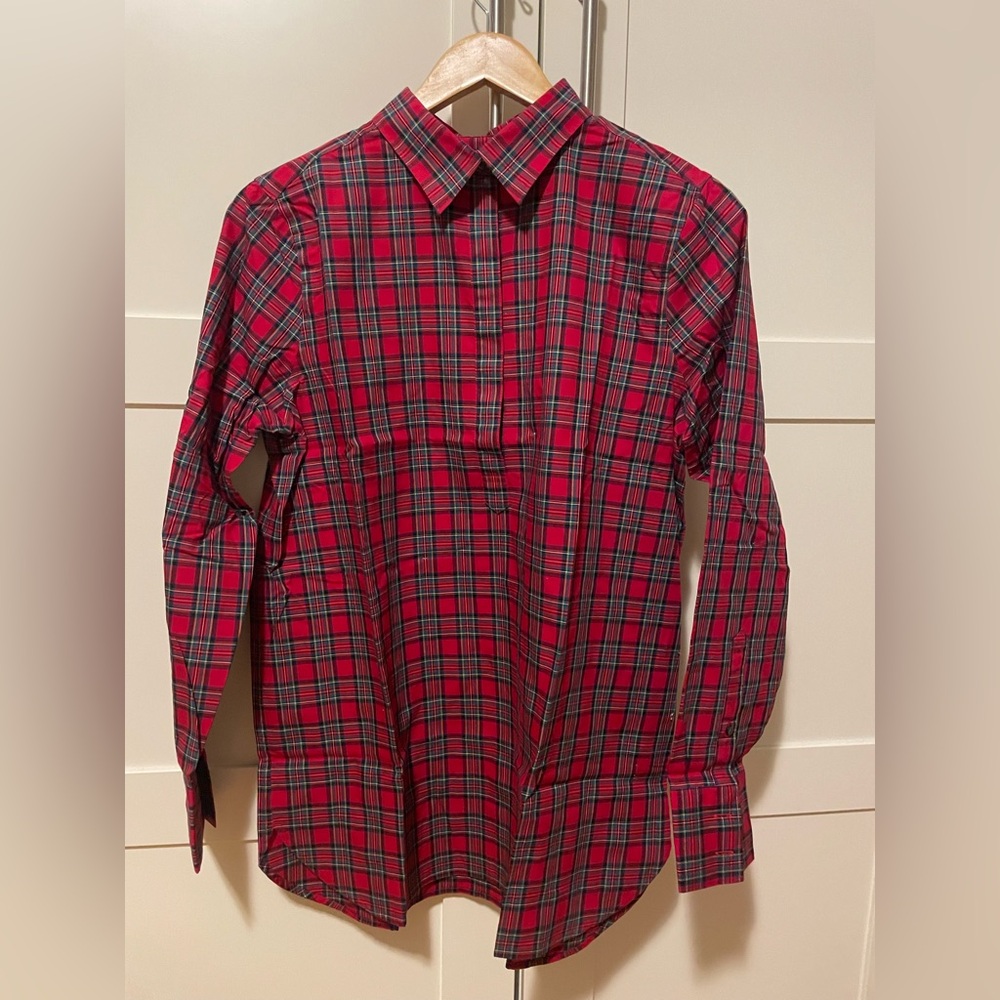 Lands End No Iron Supima Plaid Popover Tunic